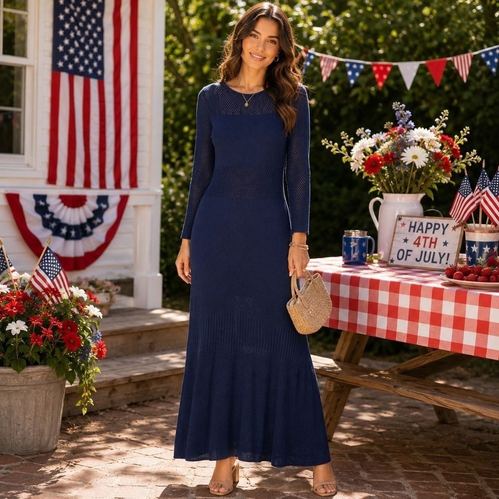 MISA Navy Blue Maxi Sweater Dress - Large NWT - $350